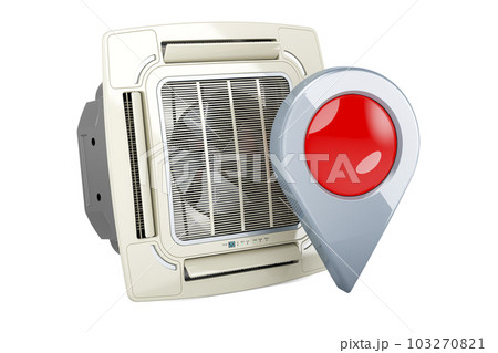Ceiling Cassette Unit, Indoor Unit of Air Condition with map pointer, 3D rendering Ceiling Cassette Unit, Indoor Unit of Air Condition with map pointer, 3D rendering 103270821