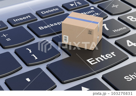 Parcel on laptop keyboard. 3D renderingのイラスト素材 [103270831] - PIXTA