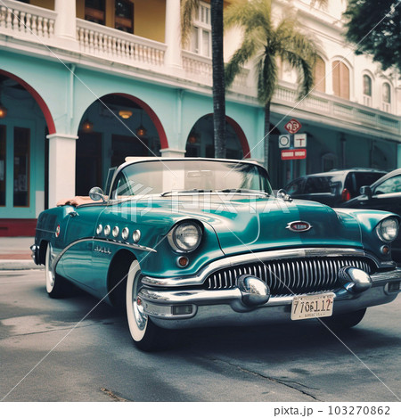 Classic Buick convertible parked on Miami street, Generative AI 103270862