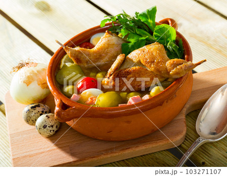 Solyanka with quail, ham, pickled cucumbers 103271107