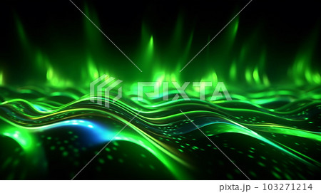 Abstract futuristic background with glowing neon wave lines, bokeh, for postcards, wallpaper and posters. Generated AI Abstract futuristic background with glowing neon wave lines, bokeh, for postcards, wallpaper and posters. Generated AI 103271214