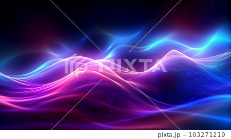 Abstract futuristic background with glowing neon wave lines, bokeh, for postcards, wallpaper and posters. Generated AI Abstract futuristic background with glowing neon wave lines, bokeh, for postcards, wallpaper and posters. Generated AI 103271219
