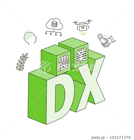農業DXのタイトルイラスト、アイコンとデザイン文字、ベクター 農業DXのタイトルイラスト、アイコンとデザイン文字、ベクター 103271378