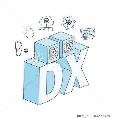 医療DXのタイトルイラスト、アイコンとデザイン文字、ベクター 103271379