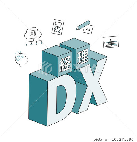 経理DXのタイトルイラスト、アイコンとデザイン文字、ベクター 103271390