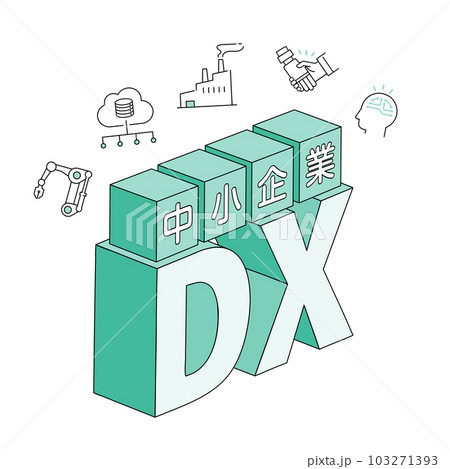 中小企業DXのタイトルイラスト、アイコンとデザイン文字、ベクター 103271393