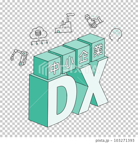 中小企業DXのタイトルイラスト、アイコンとデザイン文字、ベクター 103271393