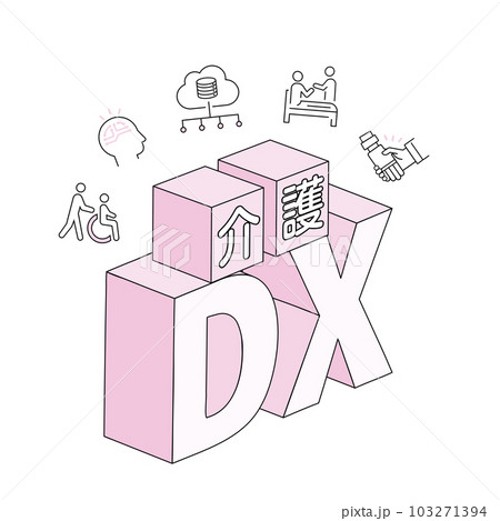 介護DXのタイトルイラスト、アイコンとデザイン文字、ベクター 103271394