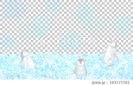 Illustration of cute penguins playing in the ice world. 103271581