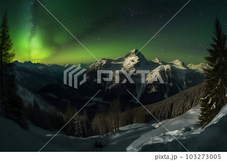 Aurora Swiss mountain star snow winter 103273005