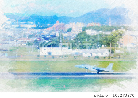 [愛知県]航空自衛隊小牧基地での航空機の水彩画 103273870