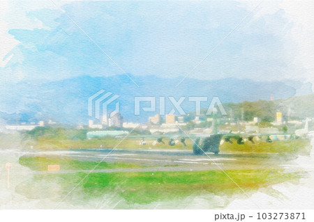 [愛知県]航空自衛隊小牧基地での航空機の水彩画 103273871