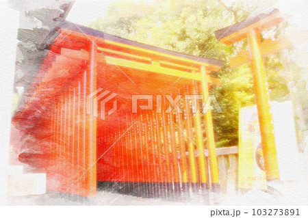 [愛知県]犬山市の三光稲荷神社の鳥居の水彩画 103273891