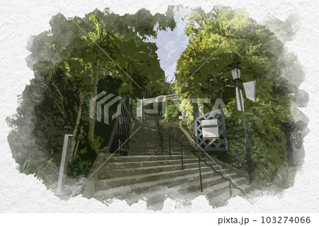 水彩画風　長崎　グラバー園入口　長崎県長崎市 103274066