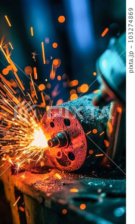 Macro Closeup of Gas Arc Welder with Brilliant Sparks of Light. Generative ai 103274869