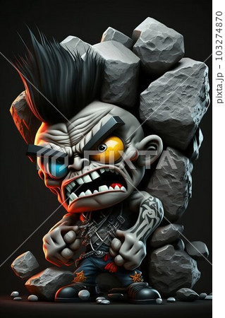 Cartoon Rock Character in Graffiti Style. Generative ai 103274870