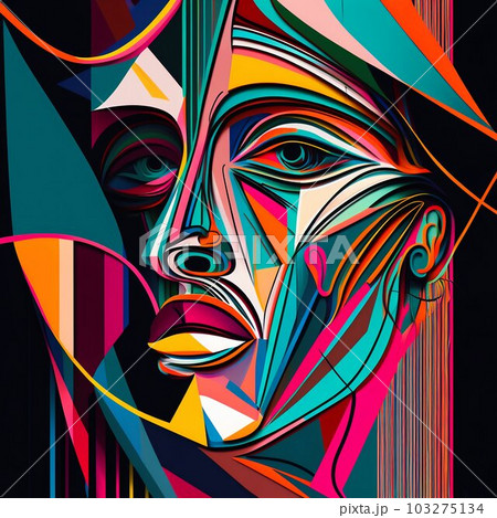 Abstract Face Design with Picasso-Inspired Lines. Generative ai 103275134