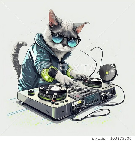 AI Generative. The cat is a dj with sunglasses - Stock