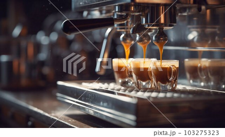 Espresso Machine Pouring Coffee into Cup Close-up. Generative ai 103275323