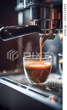 Espresso Machine Pouring Coffee into Cup Close-up. Generative ai 103275408