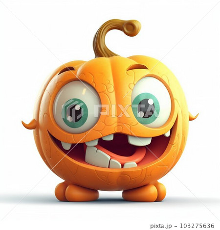 Cute Jack-O-Lantern Halloween Pumpkin Cartoony Isolated on White Background. Generative ai Cute Jack-O-Lantern Halloween Pumpkin Cartoony Isolated on White Background. Generative ai 103275636