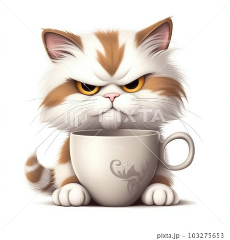 Cat Holding Cup of Coffee between Front Paws Isolated on White Background. Generative ai Cat Holding Cup of Coffee between Front Paws Isolated on White Background. Generative ai 103275653