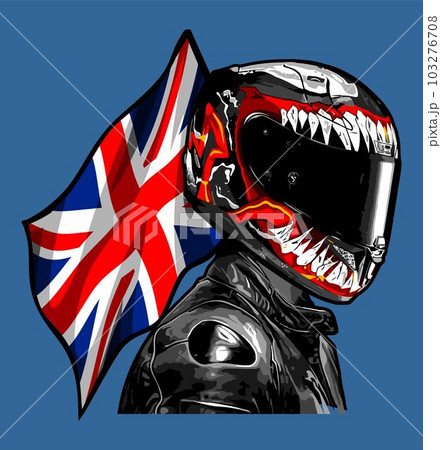 biker with satanic variant helmet and british flag 103276708