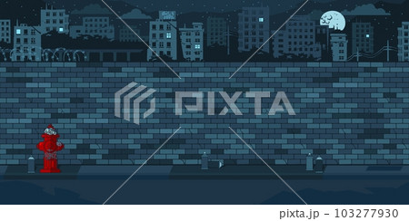 Empty Night Brick Wall With Background Of The Cityscape Vector Illustration Template 103277930