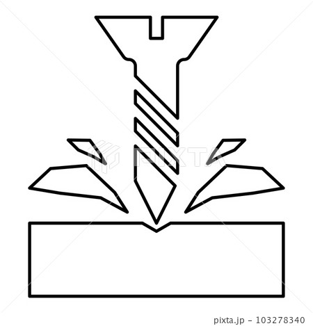 Self-tapping screw is screwed into the material shavings scatter contour outline line icon black color vector illustration image thin flat style 103278340