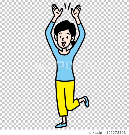 頭の上で手を叩いて喜ぶ女性のイラスト素材 [103278398] - PIXTA