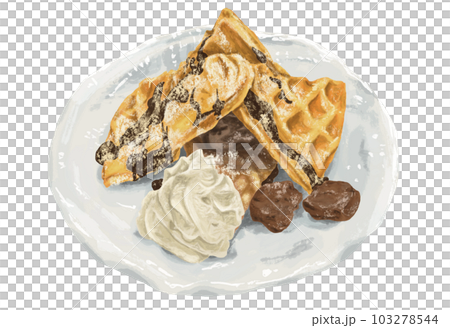 ワッフルのチョコアイス添え手描き風イラスト ワッフルのチョコアイス添え手描き風イラスト 103278544