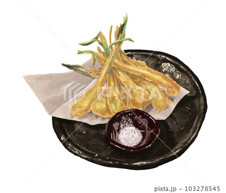 揚げたて島らっきょうの天ぷら手描き風イラスト 揚げたて島らっきょうの天ぷら手描き風イラスト 103278545