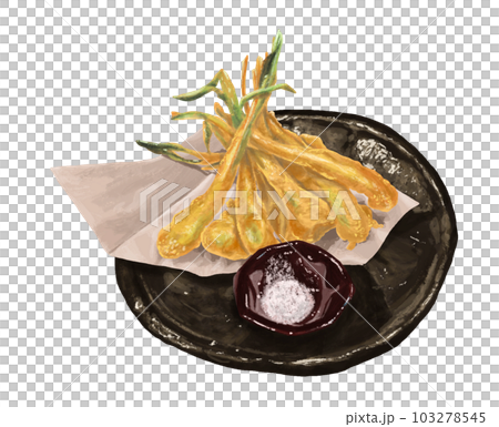 揚げたて島らっきょうの天ぷら手描き風イラスト 揚げたて島らっきょうの天ぷら手描き風イラスト 103278545
