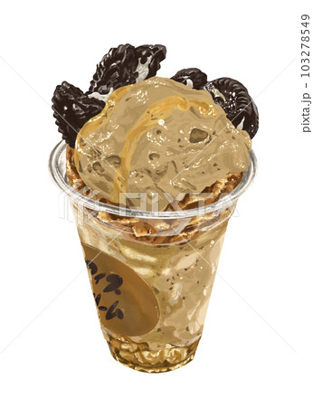 チョコクッキーが乗ったアイスクリームパフェの手描き風イラスト 103278549
