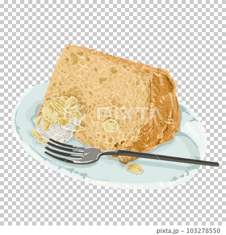 Fluffy chiffon cake hand-drawn illustration with whipped cream Fluffy chiffon cake hand-drawn illustration with whipped cream 103278550
