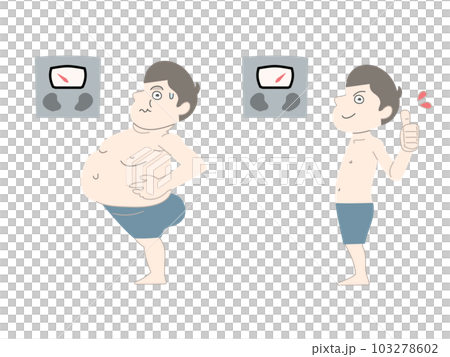 ダイエット　太る　痩せる　男性　体重計　セット素材 103278602