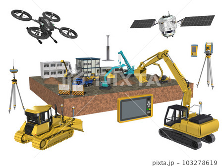 ICT建設　ICT建機　ICT施工　ICT土木　ICT工法(3DCGイメージ) 103278619