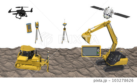 ICT建設 ICT建機 ICT施工 ICT土木(3DCGイメージ)ワイドサイズ 地面にワイヤーあり ICT建設 ICT建機 ICT施工 ICT土木(3DCGイメージ)ワイドサイズ 地面にワイヤーあり 103278626