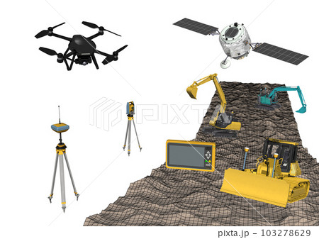 ICT建設 ICT建機 ICT施工 ICT土木(3DCGイメージ)地面にワイヤーあり ICT建設 ICT建機 ICT施工 ICT土木(3DCGイメージ)地面にワイヤーあり 103278629