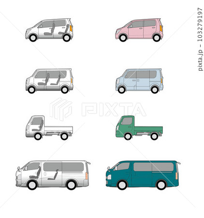 メーカーなしクルマの側面図-軽と商用車セット 103279197