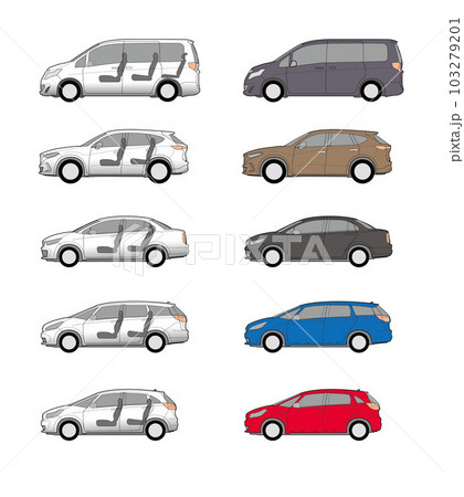 メーカーなしクルマの側面図-乗用車セット 103279201
