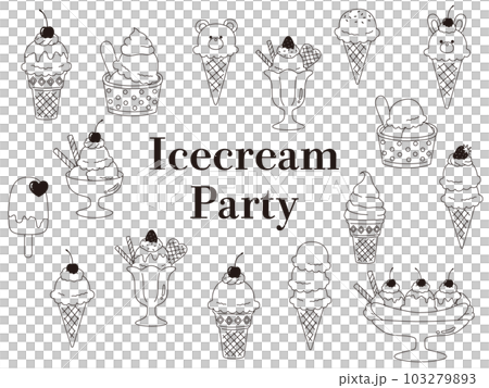 かわいいアイスのモノクロイラストセット かわいいアイスのモノクロイラストセット 103279893