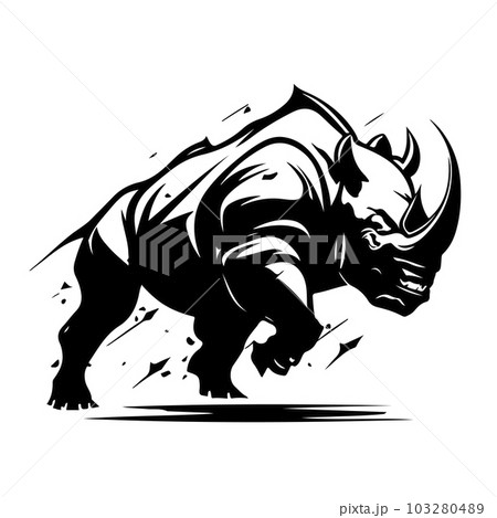 Rhino logo template. Endangered African Rhinoceros silhouette icon. Horned animal symbol. Vector illustration. Rhino logo template. Endangered African Rhinoceros silhouette icon. Horned animal symbol. Vector illustration. 103280489