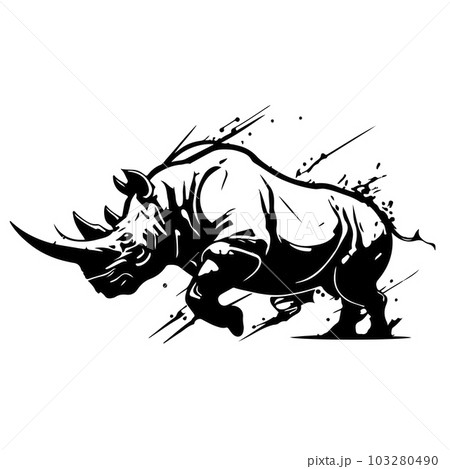 Rhino logo template. Endangered African Rhinoceros silhouette icon. Horned animal symbol. Vector illustration. 103280490