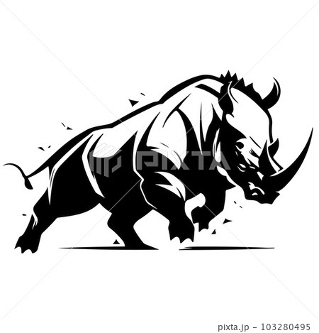 Rhino logo template. Endangered African Rhinoceros silhouette icon. Horned animal symbol. Vector illustration. Rhino logo template. Endangered African Rhinoceros silhouette icon. Horned animal symbol. Vector illustration. 103280495