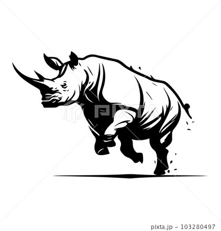 Rhino logo template. Endangered African Rhinoceros silhouette icon. Horned animal symbol. Vector illustration. 103280497