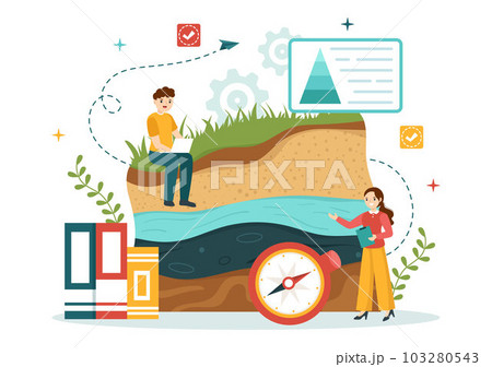 Geologist Vector Illustration with Soil Analysis and Features of the Earth for Science, Research or Expedition in Flat Cartoon Hand Drawn Templates 103280543