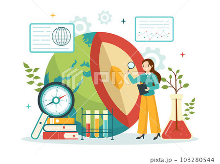 Geologist Vector Illustration with Soil Analysis and Features of the Earth for Science, Research or Expedition in Flat Cartoon Hand Drawn Templates 103280544