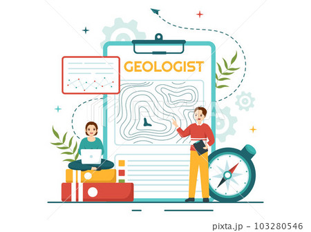 Geologist Vector Illustration with Soil Analysis and Features of the Earth for Science, Research or Expedition in Flat Cartoon Hand Drawn Templates Geologist Vector Illustration with Soil Analysis and Features of the Earth for Science, Research or Expedition in Flat Cartoon Hand Drawn Templates 103280546