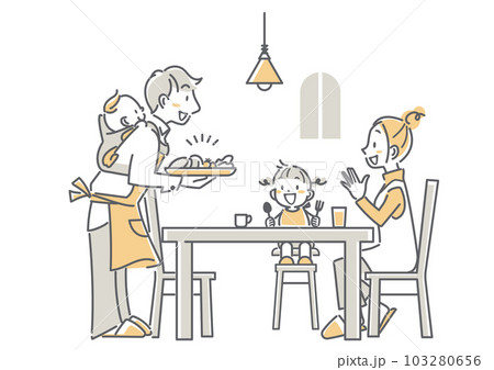 育児休暇を取得して料理をする若いお父さん シンプルでお洒落な線画イラスト 育児休暇を取得して料理をする若いお父さん シンプルでお洒落な線画イラスト 103280656